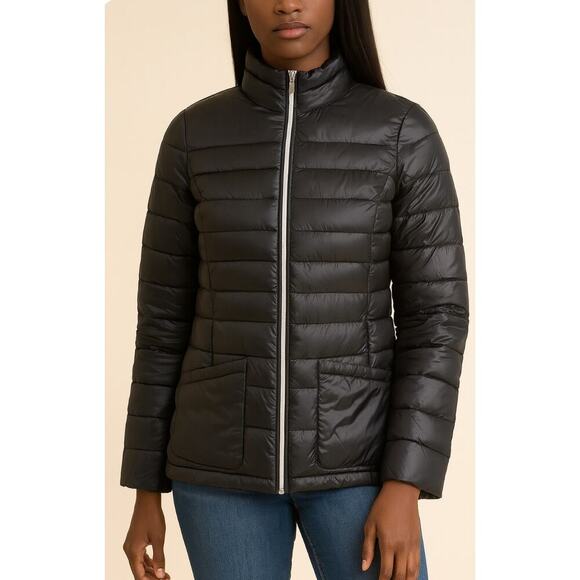 Calvin Klein Packable Lightweight Down Coat Black packable gold hardware SZ SM - Picture 1 of 11